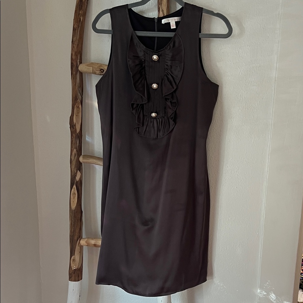 Jenny Han Chocolate Brown Ruffle Dress with Pearl Button Accents - Large